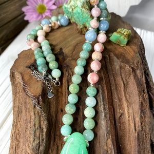 Chrysoprase Pink Opal Amazonite Aquamarine Necklace
